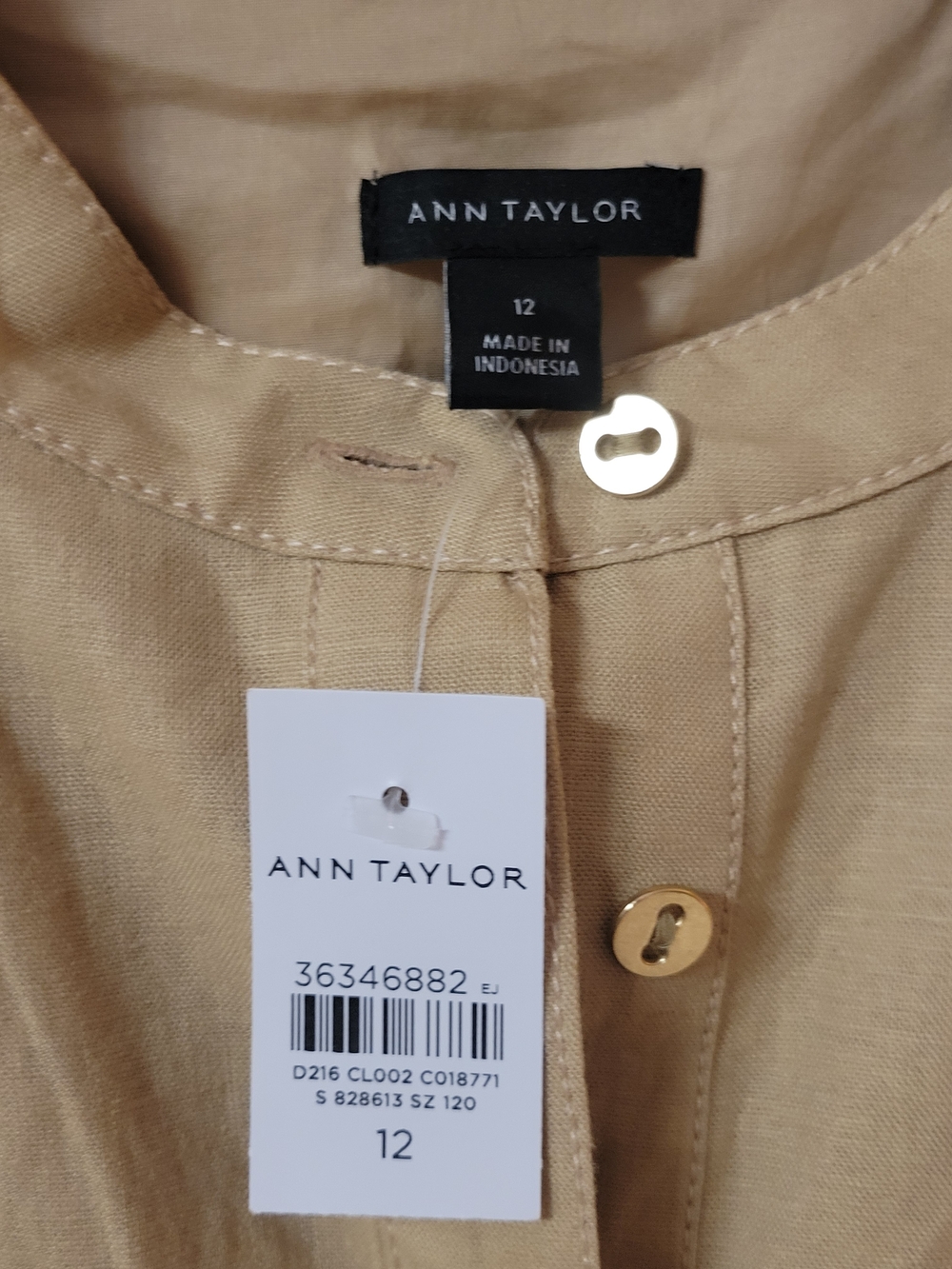 NWT Ann Taylor Linen Blend Collared Button-Front Shirt Dress w/ Pockets Sz 12 - Picture 5 of 9